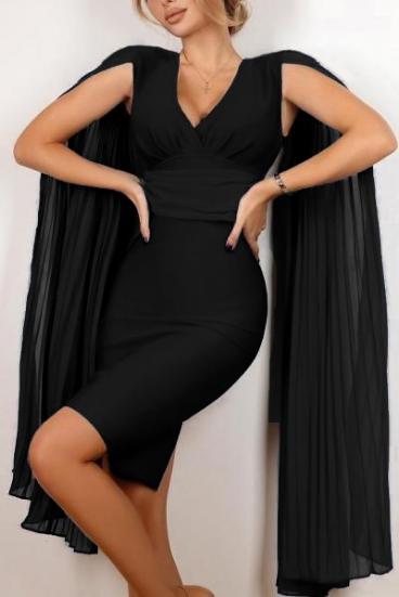 Elegantna mini obleka oprijetega kroja s plisiranimi rokavi Marseila, črna