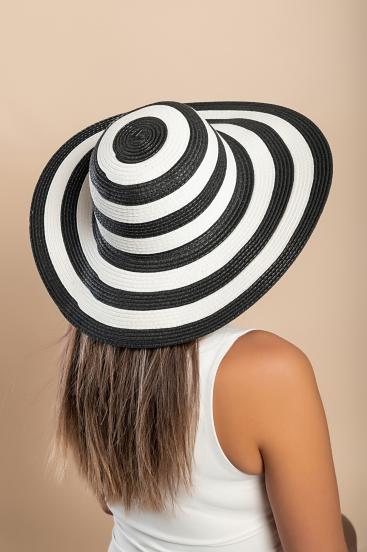 Modni klobuk s črtastim vzorcem, črn