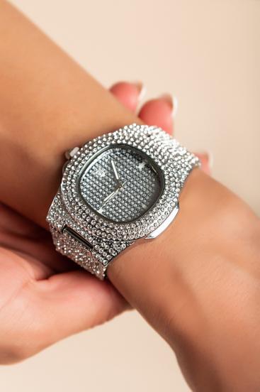 Elegantna ura z okrasnimi diamanti, srebrne barve