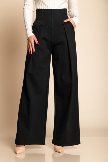Elegantne dolge hlače z visokim pasom, črne