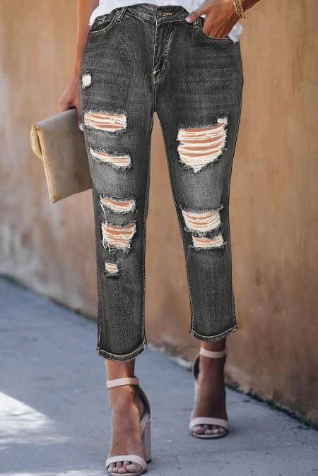 Modne jeans hlače z razporki Carmel, črne