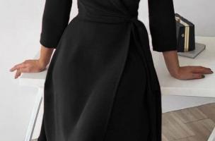 Elegantna obleka na prekop s poklopnim ovratnikom in 3/4 rokavi Imogena, črna