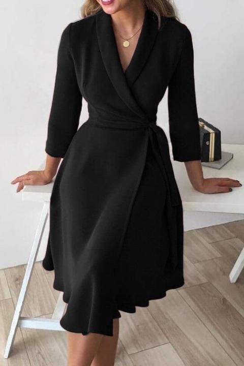 Elegantna obleka na prekop s poklopnim ovratnikom in 3/4 rokavi Imogena, črna