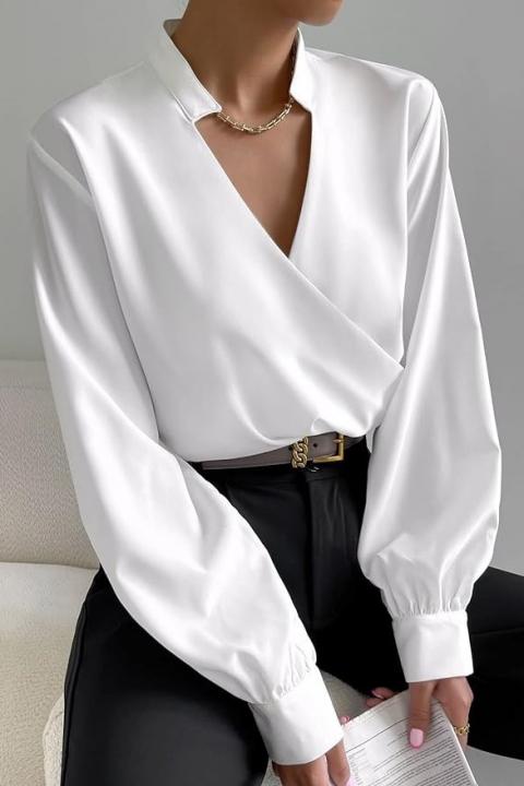 Elegantna bluza z izrezom na preklop Belucca, bela