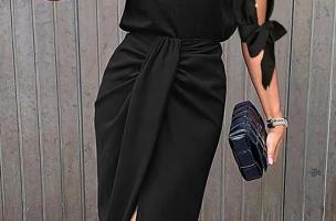 Elegantna midi obleka z okrasnimi perlami Peppina, črna
