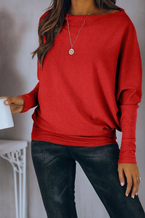 Oversize majica z ladijskim izrezom in ohlapnimi rokavi Danica, rdeča