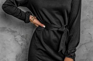 Elegantna mini obleka z ohlapnimi rokavi in trakom Ortona, črna