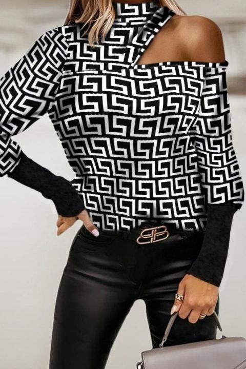 Elegantna majica z geometrijskim potiskom in izrezom Venitya, črna