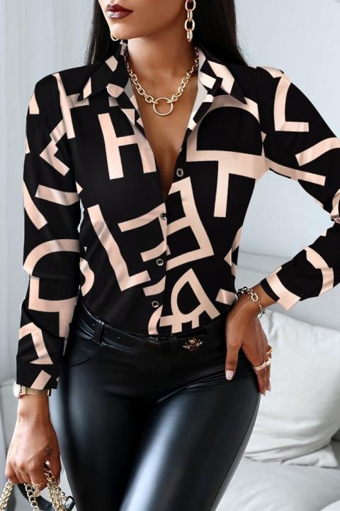 Elegantna bluza s potiskom črk Medelina, črna