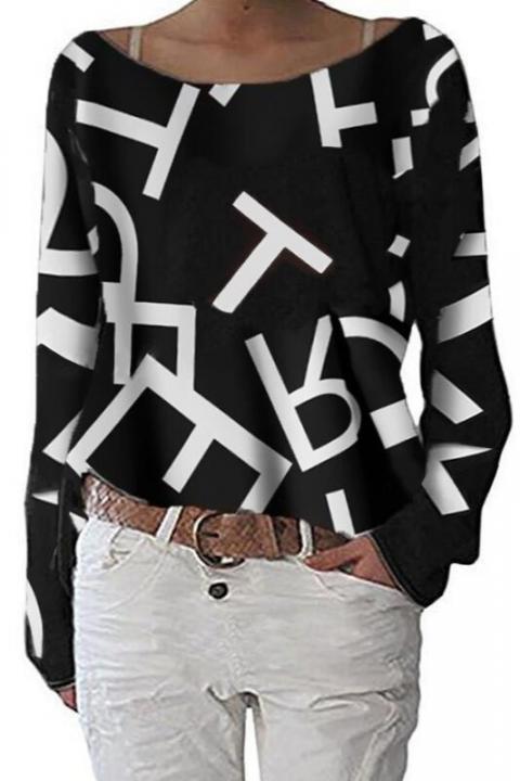 Elegantna bluza z dolgimi rokavi in potiskom črk Osmana, črna