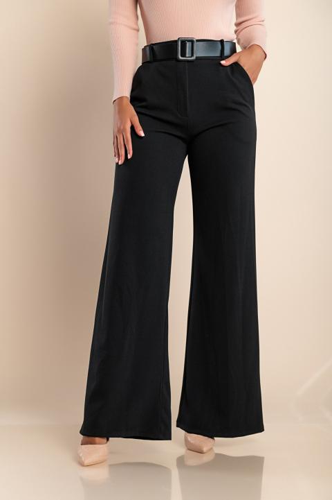 Elegantne dolge hlače s pasom Solarina, črne