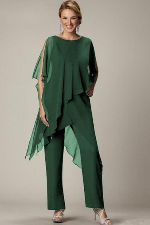 Komplet elegantne polprosojne tunike in dolgih hlač Claudette, zelen