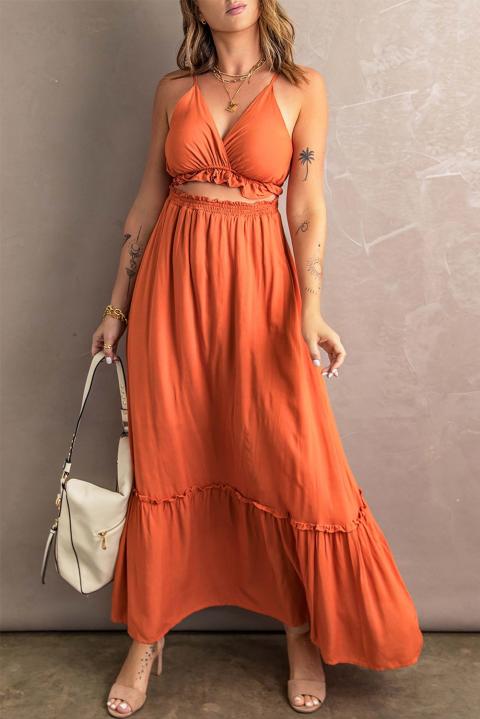 Elegantna obleka z volančki Gaucha, oranžna