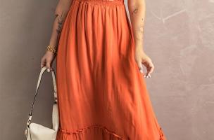Elegantna obleka z volančki Gaucha, oranžna