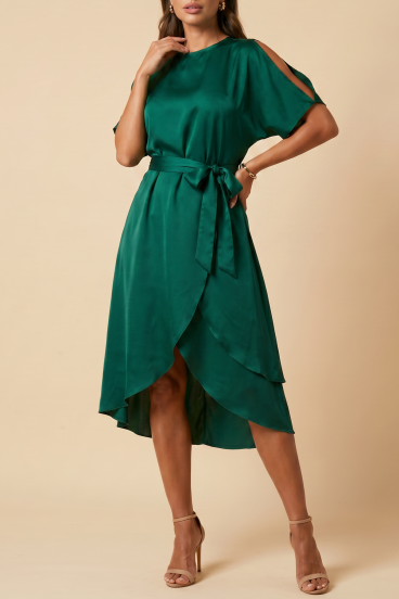 Elegantna midi obleka z izrezi Thiena, zelena