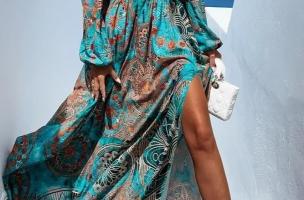 Elegantna maxi obleka s potiskom Montella, svetlo modra
