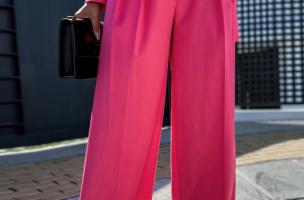 Elegantne dolge hlače s širokimi hlačnicami Agora, roza