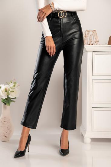 Elegantne hlače iz umetnega usnja Vinyola, črne