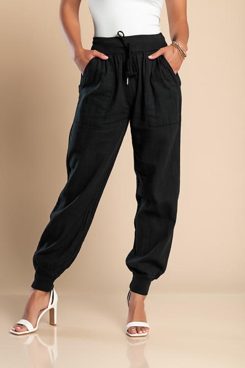 Modne dolge hlače z žepi in elastiko v pasu Amory, črne