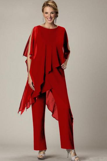 Komplet elegantne polprosojne tunike in dolgih hlač Claudette, rdeč
