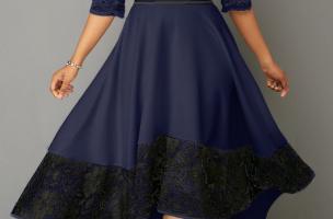 Elegantna obleka s čipko Bianca, temno modra