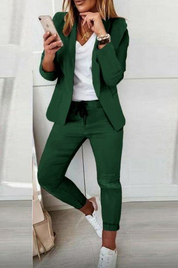 Eleganten enobarvni hlačni kostim Estrena, zelen