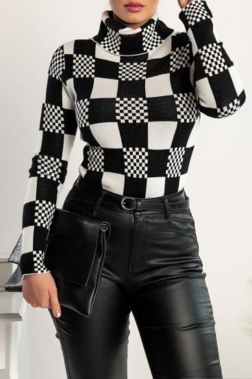 Pulover z vzorcem šahovnice Roldana, črn