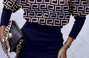 Elegatna mini obleka z geometrijskim potiskom Lenta, temno modra