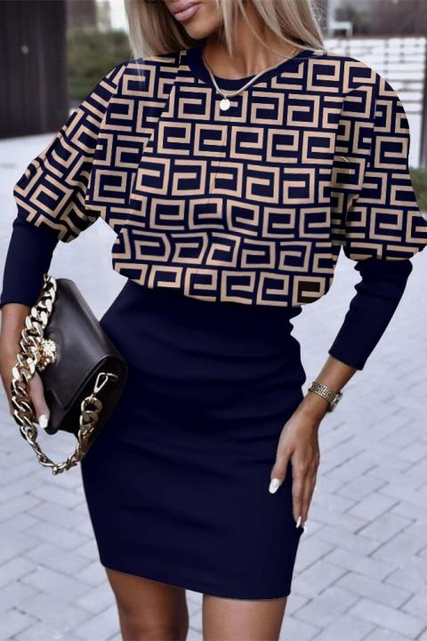 Elegatna mini obleka z geometrijskim potiskom Lenta, temno modra