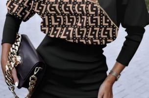 Elegatna mini obleka z geometrijskim potiskom Nyca, črno-bež