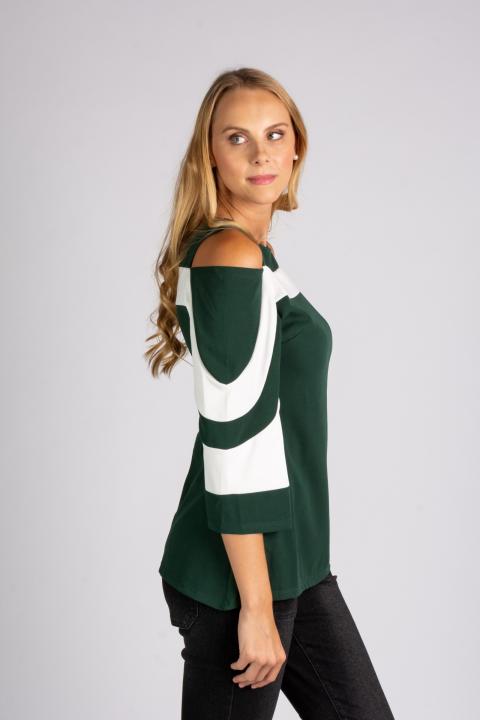Elegantna majica s 3/4 rokavi na zvon Ninita, temno zelena