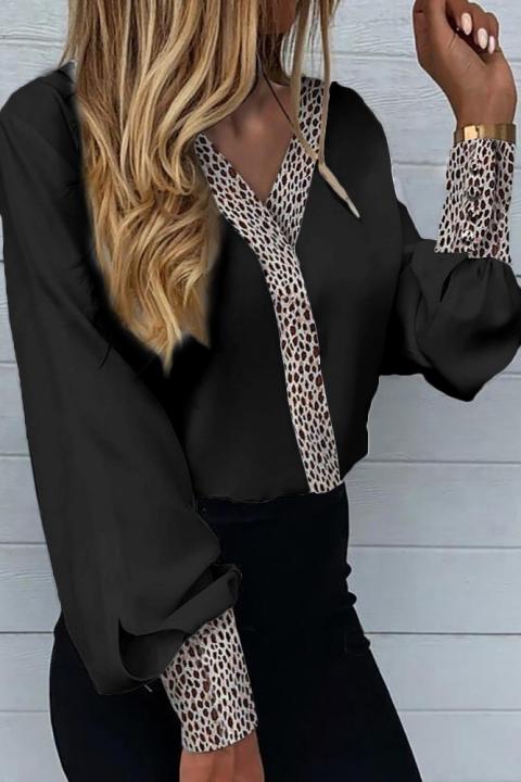 Elegantna bluza z leopardjim potiskom Polina, črna