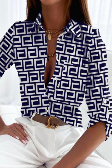 Elegantna bluza z geometrijskim potiskom Lavlenta, temno modra