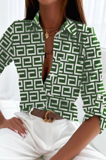 Elegantna bluza z geometrijskim potiskom Lavlenta, zelena