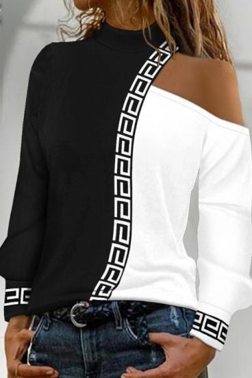 Majica z geometrijskim potiskom Nelyna, črno-bela