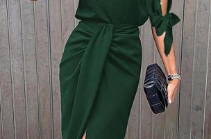 Elegantna midi obleka z okrasnimi perlami Peppina, zelena