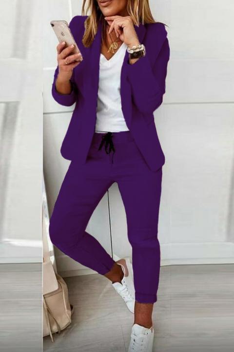 Eleganten enobarvni hlačni kostim Estrena, vijola