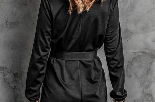 Elegantna mini obleka z ohlapnimi rokavi in trakom Ortona, črna