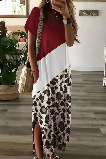 Elegantna maxi obleka z leopardjim potiskom, rdeča