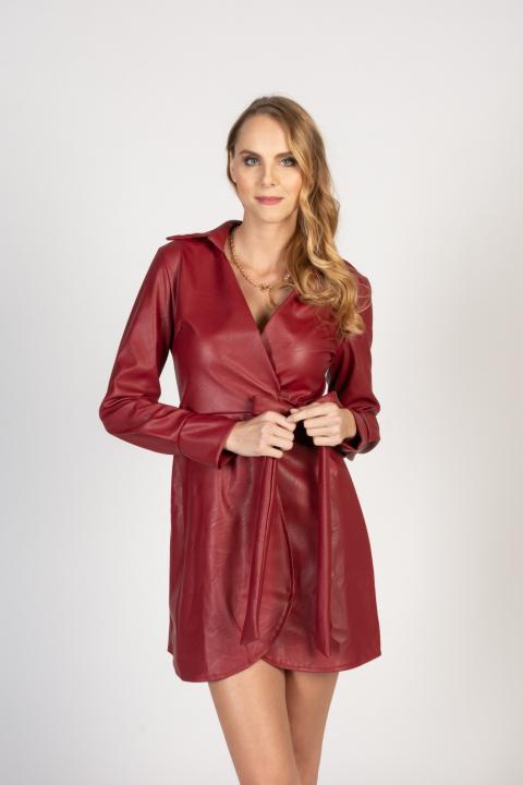 Elegatna mini obleka iz umetnega usnja na preklop Pellita, rdeča
