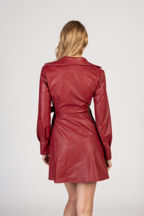 Elegatna mini obleka iz umetnega usnja na preklop Pellita, rdeča