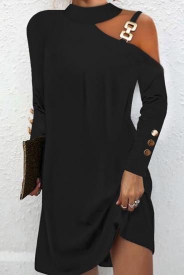 Mini obleka s kovinskim detajlom, črna