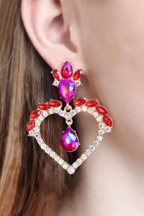 Elegantni uhani v obliki srca, ART356, rdeče barve