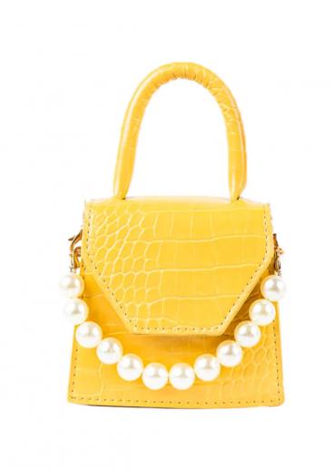 Manjša ročna torbica z okrasnimi biseri, ART814, rumena