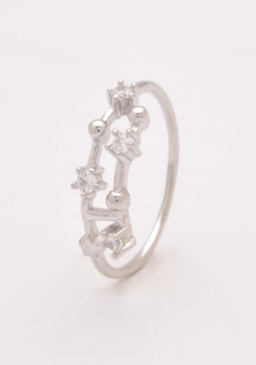 Srebrn prstan z okrasnimi diamanti, ART495 - KOZOROG, srebrna barva
