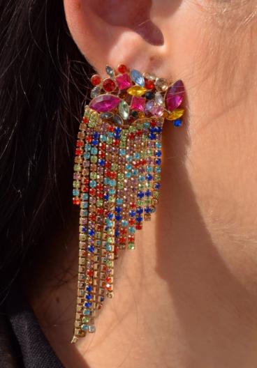 Elegantni viseči uhani z okrasnimi diamanti, večbarvni