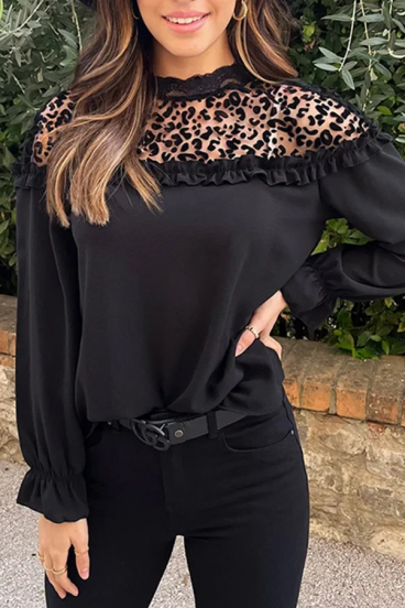 Elegantna bluza z volančki, črna