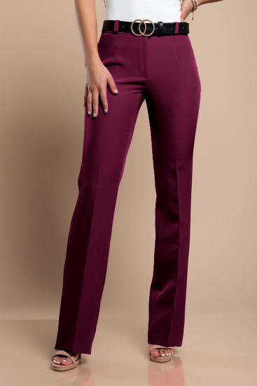 Elegantne dolge hlače z ravnimi hlačnicami, vinsko rdeče