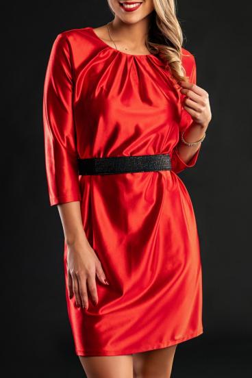 Elegantna mini obleka iz imitacije satena, rdeča