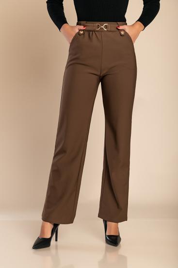 Modne hlače s kovinskim detajlom, rjave